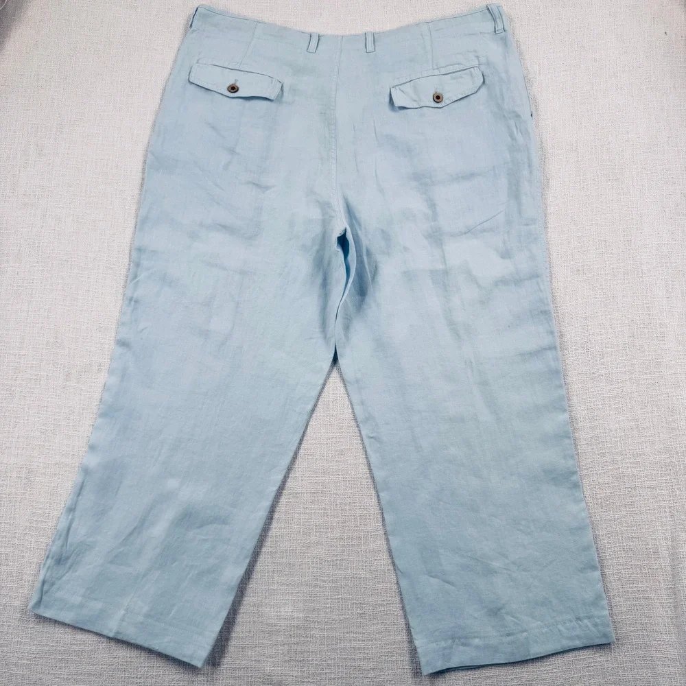 Caribbean Mens Light Blue 100% Linen Drawstring Straight Leg Pants 40x32
